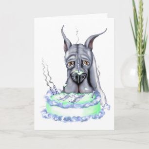 Tarjeta Gran Dane Blue Birday Cake Face