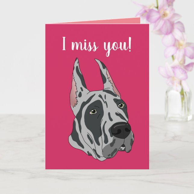 Tarjeta Gran Danés Arlequín Gris te echa de menos (Orquídea)