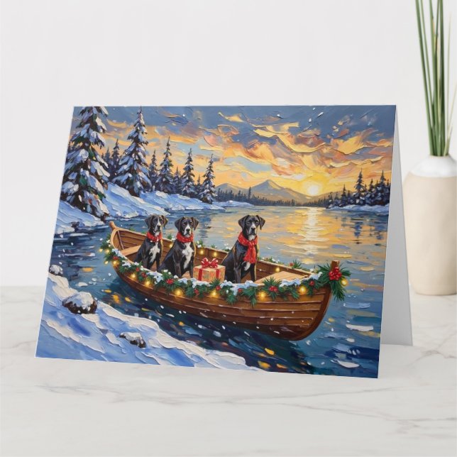 Tarjeta Gran Danés Barco de Navidad Fiesta (Anverso)