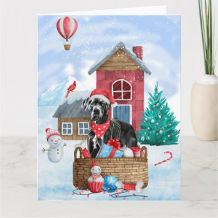 Tarjeta Gran Danés en casa de perro de Navidad en la nieve