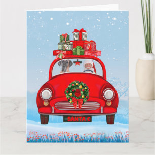 Tarjeta Gran Danés en coche con Papá Noel
