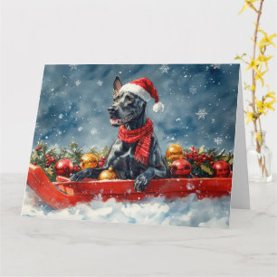 Tarjeta Gran Danés en Trineo Deja que Nieve Navidad