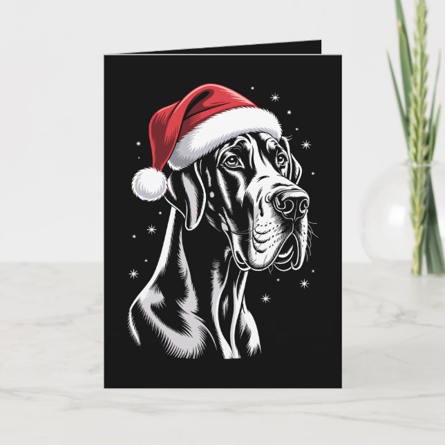 Tarjeta Gran Danés Gorro de Santa Negro Blanco Navidad Nie (Anverso)