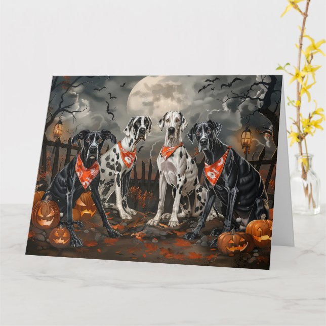 Tarjeta Gran Danés Halloween Espeluznante (flor amarilla)