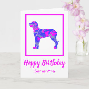 Tarjeta Gran danés Hot Pink Silhouette Dog Funny Cumpleaño