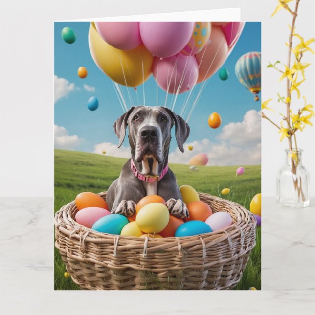 Tarjeta Gran Danés Huevos de Pascua  (flor amarilla)