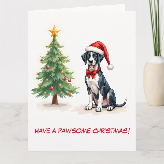 Tarjeta Gran danés ilustrado y árbol de Navidad (Anverso)