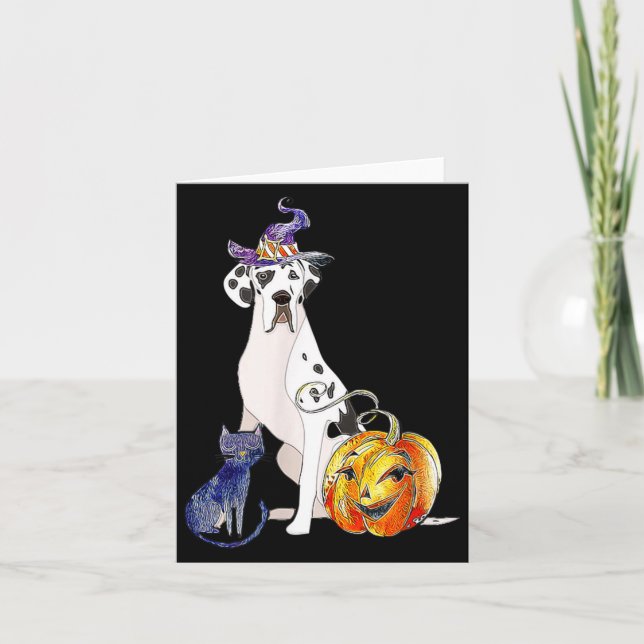 Tarjeta Gran Danés Perro de Halloween Arlequín (Anverso)