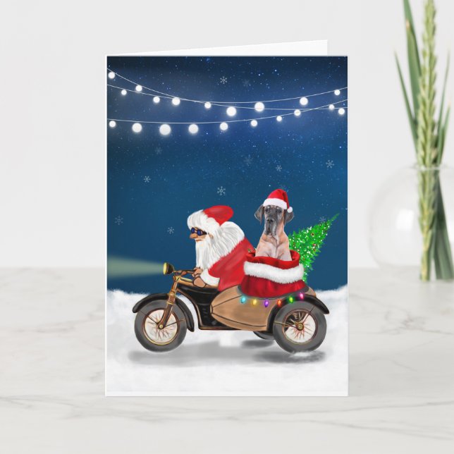 Tarjeta Gran danés perro Navidad Santa Claus  (Anverso)