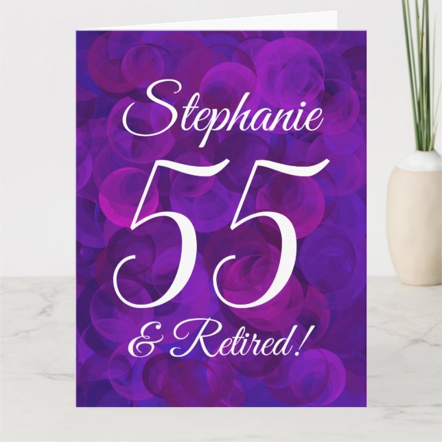 Tarjeta Gran Elegante Morado 55 Feliz Jubilación (Anverso)