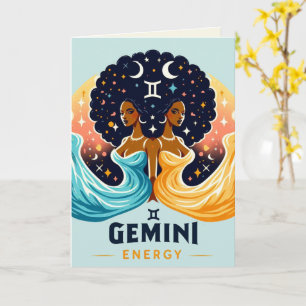 Tarjeta Gran Energía Géminis Afro Cumpleaños Diosa Gemela