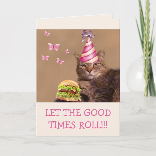 Tarjeta Gran Fiesta Gato Y Cheeseburger (Anverso)