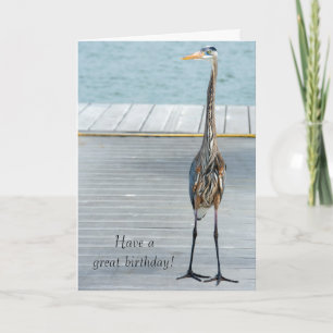 Tarjeta Gran garza azul en el muelle