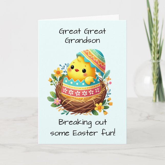 Tarjeta Gran Gran Abuelo Chick de Pascua Rompiendo Shell (Anverso)