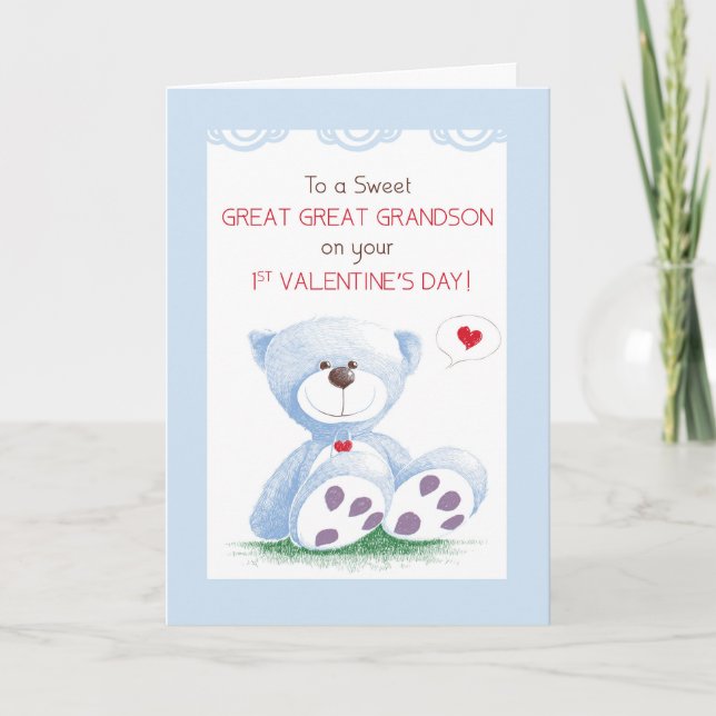 Tarjeta Gran Gran Abuelo Primer Día de San Valentín Blue T (Anverso)