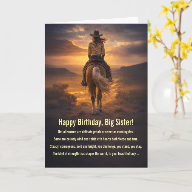 Tarjeta Gran Hermana Feliz Cumpleaños Espíritu Vaquero Cab (flor amarilla)