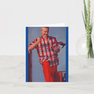 Tarjeta gran hombre de rojo y pelado