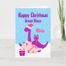 Tarjeta Gran Niece Feliz Navidad Dinosaurio Purple