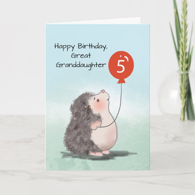 Tarjeta Gran Nieta 5 cumpleaños Cute Hedgehog (Anverso)