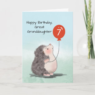 Tarjeta Gran Nieta 7.º cumpleaños Cute Hedgehog