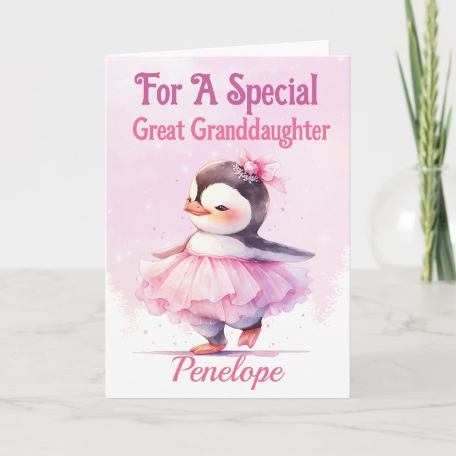 Tarjeta Gran Nieta Cumpleaños Penguin Ballerina (Anverso)