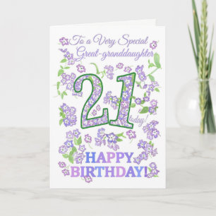 Tarjeta Gran nieta de cumpleaños número 21 de bonito Flora