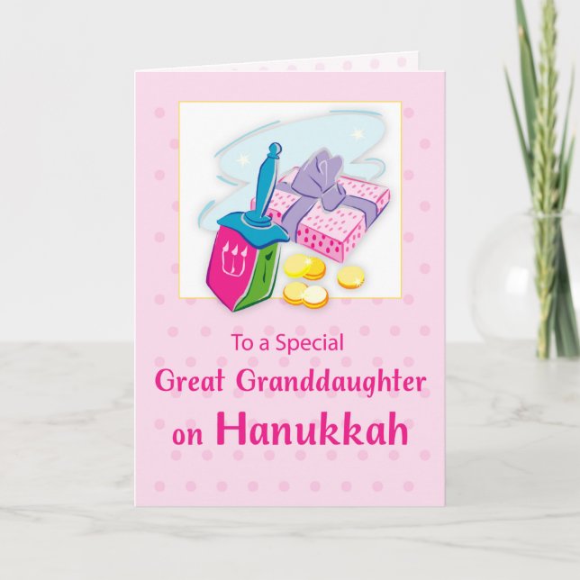 Tarjeta Gran Nieta Hanukkah Azul Con Dreidel (Anverso)