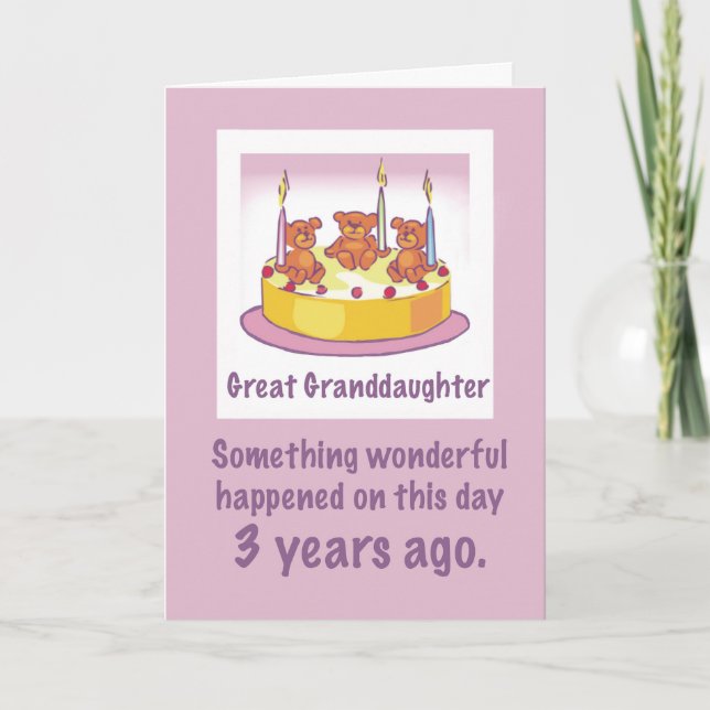 Tarjeta Gran Nieta tercer cumpleaños con Osos de Teddy (Anverso)