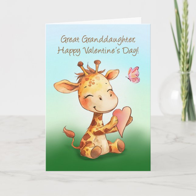 Tarjeta Gran Nieta Valentine Cute Feliz Giraffe (Anverso)