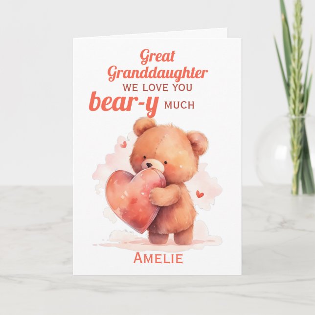 Tarjeta Gran Nieta Valentines Teddy Bear Heart (Anverso)