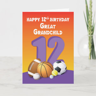 Tarjeta Gran nieto, Chica 12° Bolas Deportivas de Cumpleañ