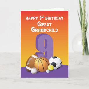Tarjeta Gran nieto, Chica 9° Bolas Deportivas de Cumpleaño