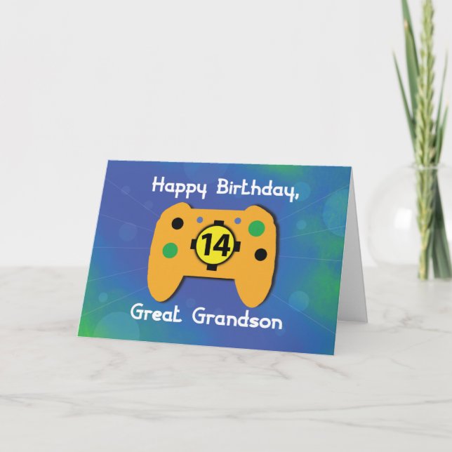 Tarjeta Gran Nieto Control de Jugador de Cumpleaños de 14  (Anverso)