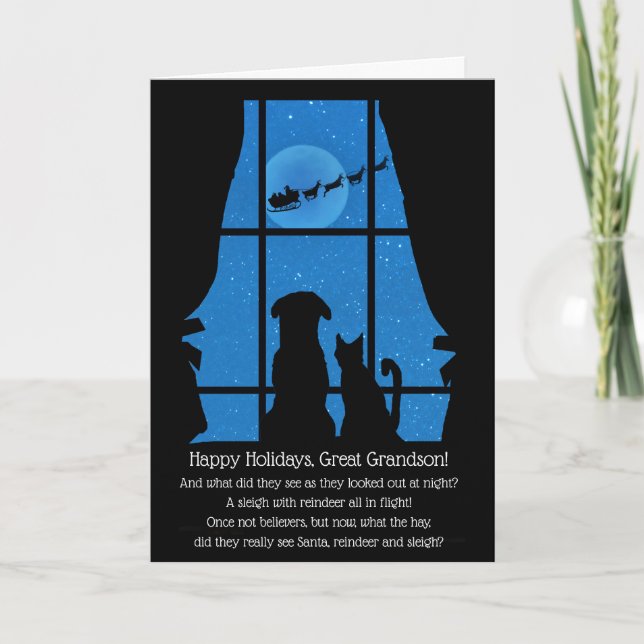 Tarjeta Gran nieto Navidad lindo perro y gato (Anverso)