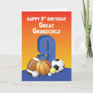Tarjeta Gran nieto, niño 9° Bolas Deportivas de Cumpleaños