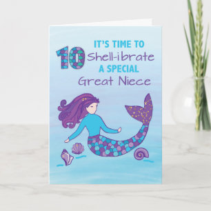 Tarjeta Gran Niña 10 cumpleaños Sparkly Look Mermaid