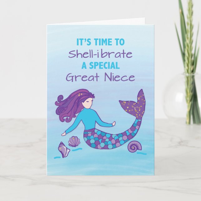 Tarjeta Gran Niña Cumpleaños Parkly Look Mermaid (Anverso)