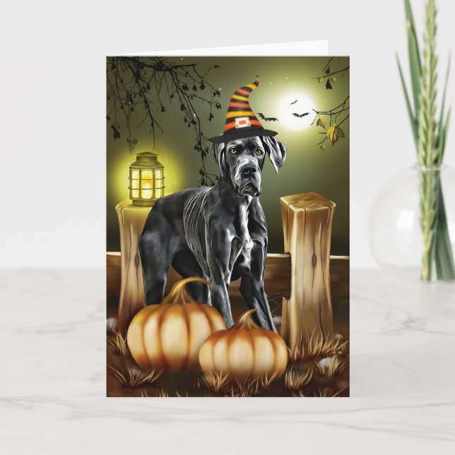 Tarjeta Gran perro danés con traje de Halloween (Anverso)