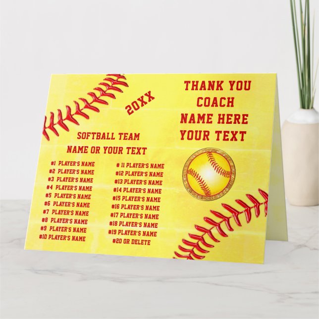 Tarjeta GRAN Personalizada, Softball Gracias Tarjetas, 3 T (Anverso)