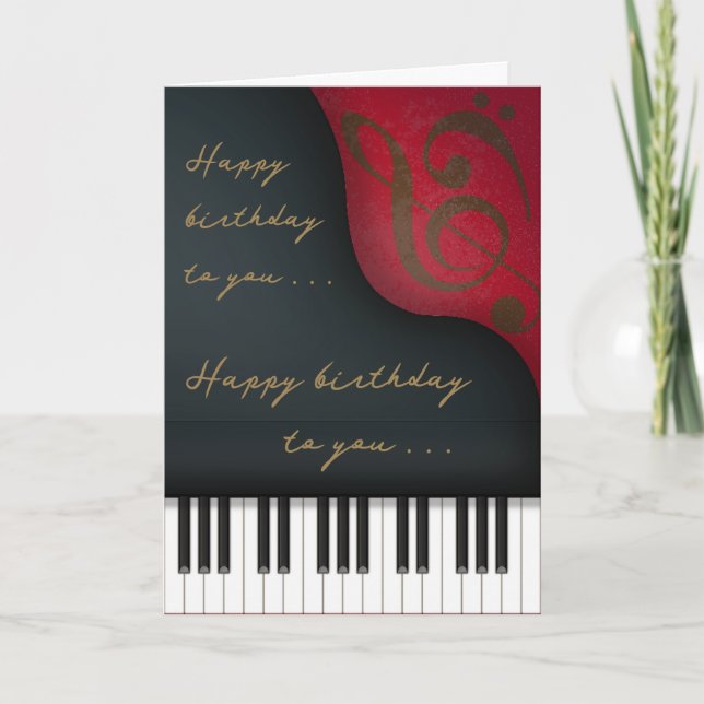 Tarjeta Gran Piano Negro Encantador Personalizado Cumpleañ (Anverso)