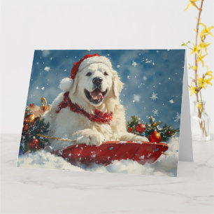 Tarjeta Gran Pirineo Perro en Trineo Deja que Nieve Navida