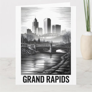 Tarjeta Gran Rapids Michigan Silueta Urbana Grabado en Mad