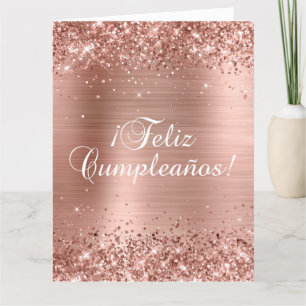 Tarjeta Gran Relieve metalizado dorado Rosa feliz cumpleañ