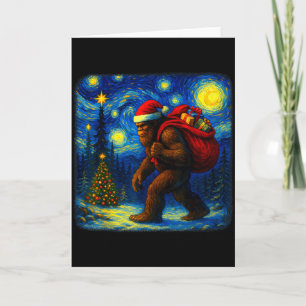 Tarjeta Gran Santa Navideño Noche Estrellada Sasquatch Fur