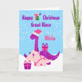 Tarjeta Gran sobrina 1 Navidades Dinosaurio Purple Card