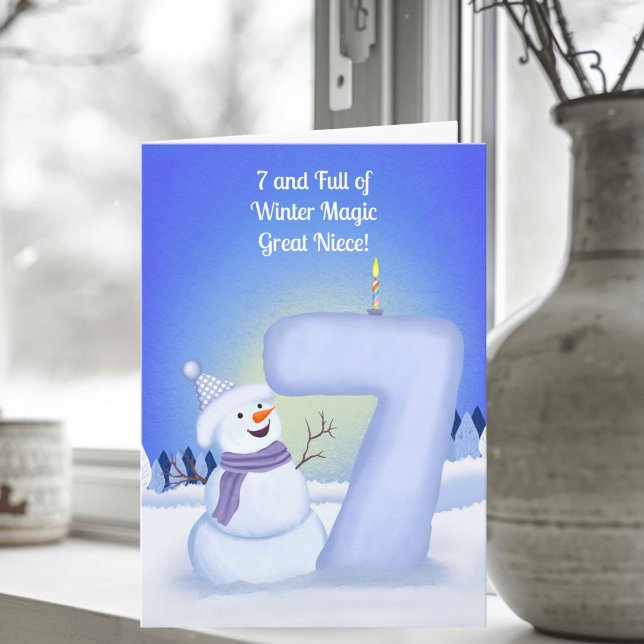 Tarjeta Gran Sobrina Feliz Cumpleaños 7 Muñeco de Nieve  (Subido por el creador)