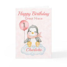 Gran sobrina pingüino feliz primer cumpleaños