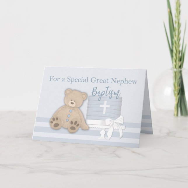 Tarjeta Gran sobrino Bautismo Azul Pastel Teddy Oso (Anverso)