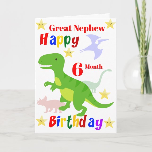 Tarjeta Gran sobrino cumpleaños de dinosaurio de 6 meses (Anverso)