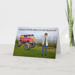 Tarjeta Gran sobrino junto a la playa con ruedas Guay